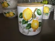 Beautiful Maxcera Watercolor Lemon Tree Sketch Canister w/Lid - 5 1/2"x5" - NWOT