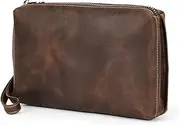 [XIAOYIBAIHUOUK] Men's Large Capacity Genuine Leather Clutch with Wrist Strap, RFID Anti-theft Brush Wallet Phone Bag
