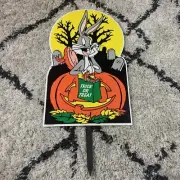 Vintage 1997 Bugs Bunny Trick Or Treat Halloween Sign Loony Tunes Pumpkin