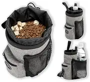 COELINSTON Pet Food Travel Container Bag, Portable Dog Treat Pouch with Mesh Pocket, Gray