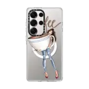 Galaxy S25 Ultra Clear Magnetic Case Just one Cup (Coffee Girl Fashion Illustration Case)