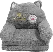 Toddler Chair Sofa, Kids Sofa for Baby Toddler Cute Cartoon Cat Convertible Armrest Chair Fold Out Couch Bed for Napping Playing Sleeping Grey, Comfy Kids Couch for Kids Age 1-3 (2 Tier)