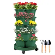 SpringUp 5 Tier Vertical Garden Strawberry Stackable Planters Herbs Petunias Pancy Dark Green