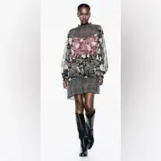 NWT ZARA Ruffle Patchwork Black & White Long Sleeve Tunic Dress Size Medium