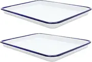 Vaguelly 2Pcs Enamel Baking Dish Rectangular Multi Use Roasting Tray Non Stick Oven Pan for Baking Pies Delicious Meals