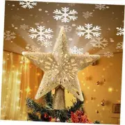 Christmas Star Tree Topper with Built-in Led Projected snowflakes Golden Star