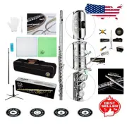 Lightweight Nickel C Flute with Foldable Stand & Engraved Flower Design