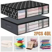 2X Under Bed Storage Bags 40L Underbed Storage Containers w/ Zipper Reinforced（
