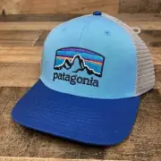 Patagonia Hat Blue Gray Fitz Roy Horizon Trucker Mid Crown Cap SnapBack Organic
