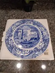 Spode Blue Italian Round Footed Cake Plate 11.5" Domed Trivet Made in England