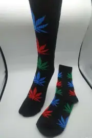 Black Socks unisex multicolor green blue red leaf