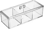 Acrylic Multifunctional Home Decor For Cosmetic Q-tip Cotton Swabs Cotton Bud and Lipstick Holder Storage Box (Clear, 23 * 9 * 6cm)