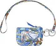 [B BRENTANO] Brentano Cotton Quilted ID Case Zipper Wallet with Lanyard for Keychain and Neck Holder (Tropical Paradise-R)
