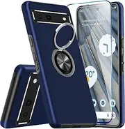 KRAFTCARE for Google Pixel 7a Case with Kickstand Ring and Screen Protector, Shockproof and Anti Scratch 360° Magnetic Ring Holder Stand Phone Cover for Google Pixel 7a - Blue