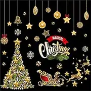 Tongke Christmas Decorations Window Clings, Christmas Window Stickers Double-Sided with Festive Tree, Ornaments, Snowflakes Reindeer (Golden)