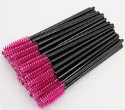 Namzi 100 Pcs Disposable Eyelash Mascara Brushes for Eye Lashes Extension Eyebrow and Makeup (PBlack pole, rose red head)