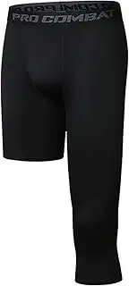 [YuDiBYW] Men's One Leg 3/4 Compression Pants Running Basketball Athletic Tight Leggings Base Layer Cool Dry Underwear