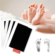 4 Pcs Baby Handprint and Footprint Kit, Inkless Hand and Footprint Kit, Dog Paw&Nose Print Kit, Clean Touch Ink Pad, Mess Free Paw Print Stamp Pad, Baby Handprint Kit for Hand and Footprints (Black, Large)