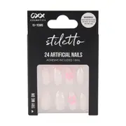 OXX Cosmetics 24 Pack Artificial Nails with Adhesive - Stiletto Shape, 3D French Tip
