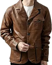 RIDEZ RLJ900 Men's Leather Jacket, Genuine Leather Biker Jacket, Tailored Jacket, Black, Bike, Sheep, Button, Adult, Black, Stylish, Astringent Gentleman