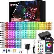 12Pcs RGB Motorcycle Led Underglow Kit, DITRIO APP & 2 RF Remote Control, Pixelglow Effects Motorcycle Lights with Brake Turn Signal, Dual Zone,12V Waterproof for Motorcycles, Golf Carts, ATVs, UTVs