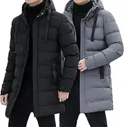 [JEShifangjiusu] 1/2 Piece Casual Lightweight Male Plumon Clothing Windproof And Waterproof with Hat Coat for Warming Winter Coat, Black+Grey, 3XL