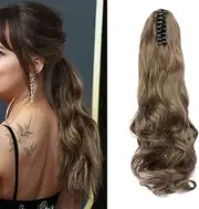Hair Extensions Braid Hairpiece Clip-in Ponytail Extensions Claw Ponytail Hair Extensions Cheap Like Real Hair Wavy Curly Synthetic Hair Long Voluminous (Ash Blonde)
