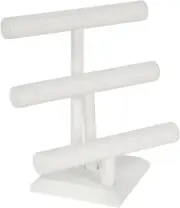 13" 3-Tier Jewelry T-Bar White Faux Leather Display Stand Bracelet Bangle Watch