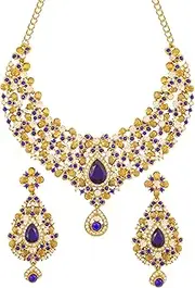 [Touchstone] Indian Bollywood Traditional Floral Theme White Rhinestone Bridal Designer Jewelry Necklace Set for Women