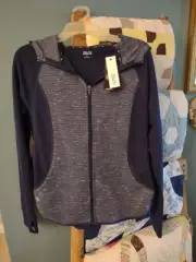 Zelos Women's Yoga Hooded Jacket L Blue/Gray Full Zip Gym Workout Runner (NEW)