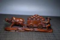 在飛比找Yahoo!奇摩拍賣優惠-古玩K黃楊木精雕牛拉車木雕擺件Y0140古董