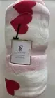 VICTORIA'S SECRET SHERPA BLANKET HEARTS PINK FLEECE THROW VALENTINES DAY 50"x60"