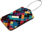 [CWAGFEQZ] 2-Pc Luggage Tags for Suitcases,Travel Tags for Luggage,Modern Plaid Pink Blue Texture