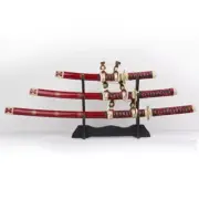 3PC Japanese Imperial Emperor Red Samurai Katana Sword Set with Stand