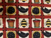 Debbie Mumm 100% Cotton Fabric Red Sunflowers Crows Bees Almost A Yard