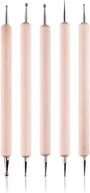 COMIART 5Pcs Wooden Ball Styluses Tool Set for Embossing Pattern Clay Sculpting,