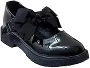 Gizelle® Girls Patent Black Mary Jane School Shoes with Detachable Bow On Strap - Toddler Kids Back to School Comfortable Anti-Slip Uniform Flat Shoes UK