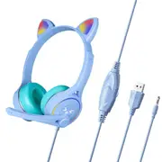 Gaming Cat Ear Adjustable Headphones LED Lights Wired Headset Gaming Headset Foldable Cat Ear Headphone