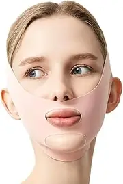 Face Tightening Bands, 1 Piece V-shaped Mask Bandage Cheeks and Chin Lifting Strap for Double Chin and Saggy Face Skin (Pink)