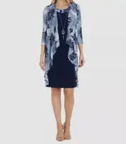 R&M Richards Women's Blue Flyaway 2-Piece Jacket Dress Size 12
