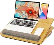 Lap Desk, Lap Desk with Cushion, Lapdesk for Laptop Adjustable Tilting Angle, Laptop Stand with Tablet Phone Slot Holder Portable Table Bed Tray for Home Office Couch Notebook Book Bamboo