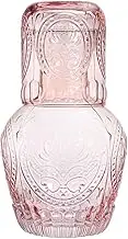 RockTrend Retro Relief Glass Bedside Night Water Carafe with Tumbler Glass, Pitcher And Cup Night Set-Pink