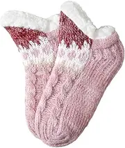 [Little Ant] Women's Cable Knit Slipper Socks, Sherpa Lined, Non-slip Grippers, Grey Winter Ankle Socks