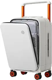[mixi] Luxury Wide Handle Suitcase Carry On Luggage PC Hardside with Aluminum Frame Laptop Front Open, Smoke White, 20-inch, Front Open Wide Handle Carry on Suitcase with Aluminum Frame