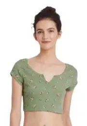 NWT Colsie Target Floral Stretchy V-Neck Short Sleeve Crop Top Green Medium