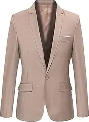 [Aosufei] Men's Lightweight Slim Fit Comfort Suit Jacket Casual Button Down Solid Blazer Suits Business Dress Tuxedo Jacket, Khaki3, Medium