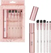 Expressions 5pc Glitter Brush Set w/Travel Case - Glitter Handle Makeup Brushes for Everyday Glam | Professional Cosmetic Brushes For Seamless Makeup Application (PINK)