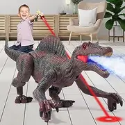 Mini Tudou Remote Control Dinosaur Toys for Kids,Light Tracing RC Jurassic Spinosaurus Dinosaur Toys w/ Auto Spray and Realistic Light & Roaring,Walking Robot Dinosaur Toys for Boys Girls 3-5 4-7 8-12