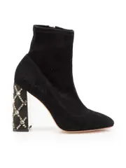 Black Suede Crystal Heel Boots