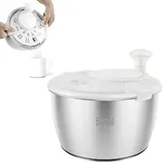 Stainless Steel Salad Spinner, 5.3 Qt Lettuce Spinner, Fruit Washer Spinner Bowl with Drainage Hole, Nonslip Vegetable Dryer, Lettuce Cleaner and Dryer for Drying Vegetable Kitchen